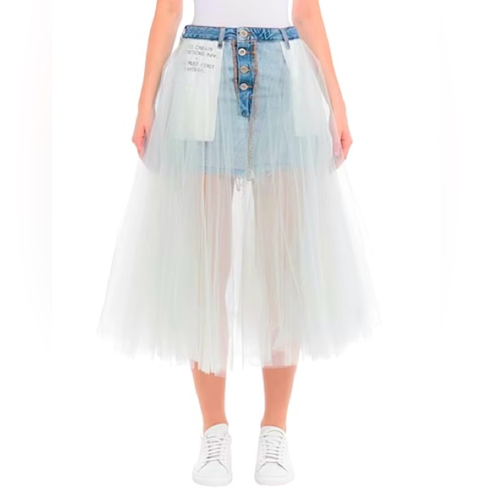 Unravel Project Denim Tulle Skirt NWT